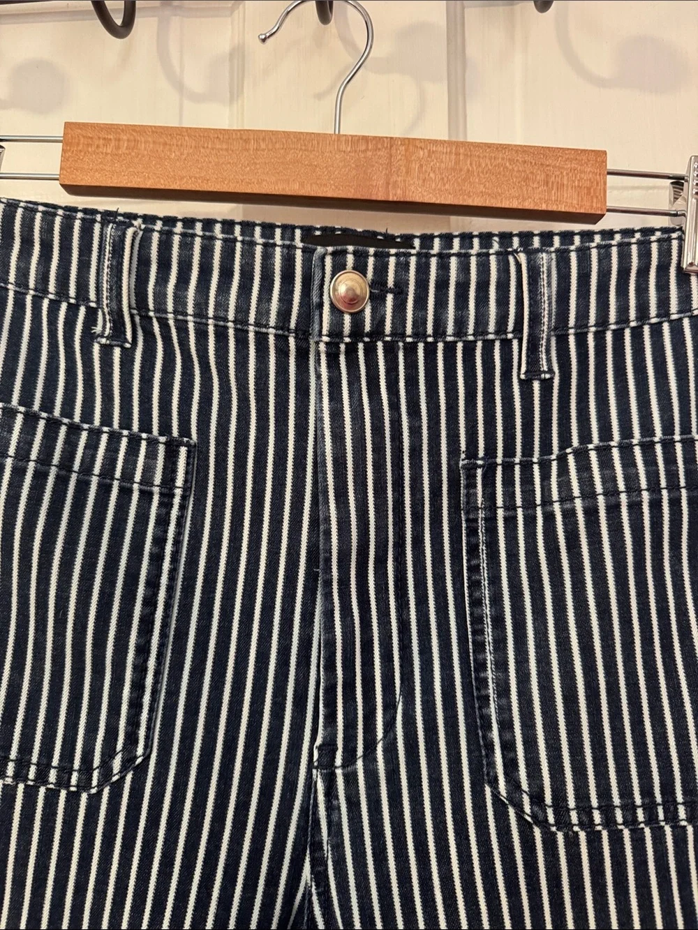 N.E.5 Vintage 70's Style Striped High Waist Extreme Flare Wide Leg Boho Jeans 30